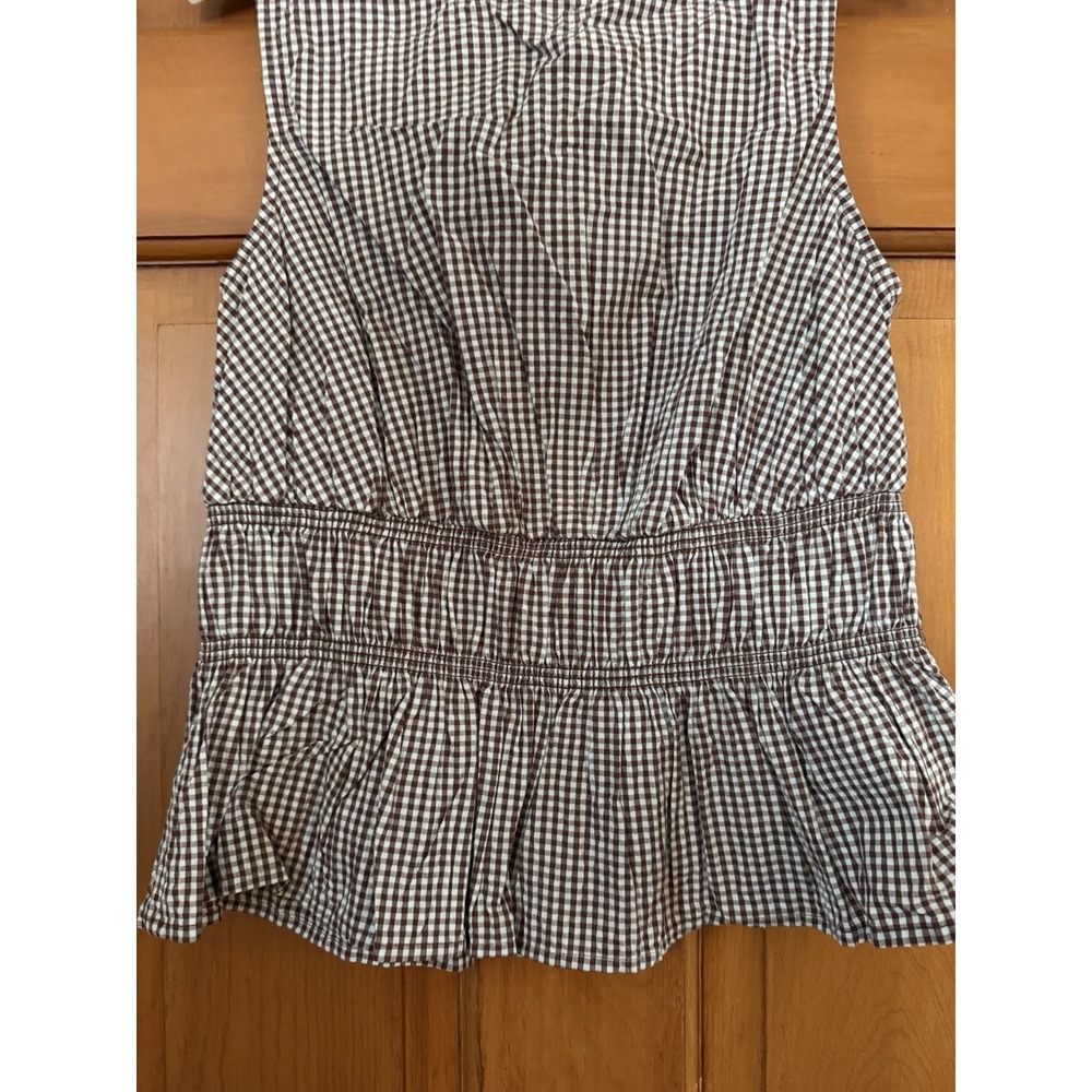 Women's A New Day Brown Gingham Seersucker Peplum Sleeveless Top Size Small NWT - Picture 2 of 6